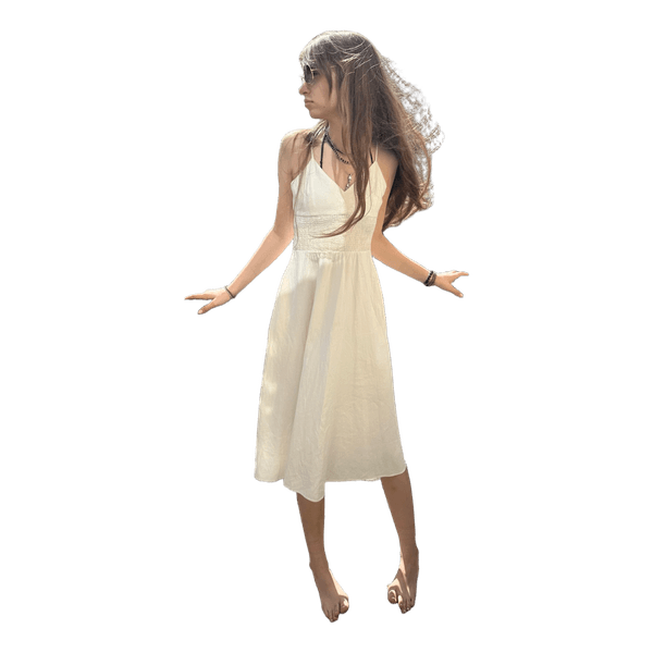 Zara Linen Blend Smocked Midi Romantic Dress