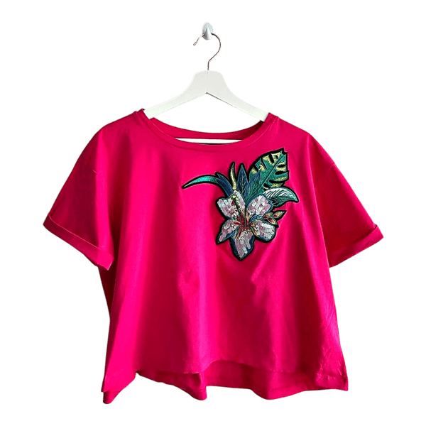 Pink floral embellished top