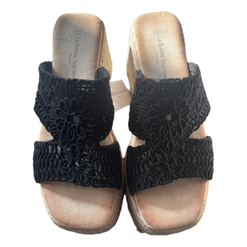 Black crochet platform wedges