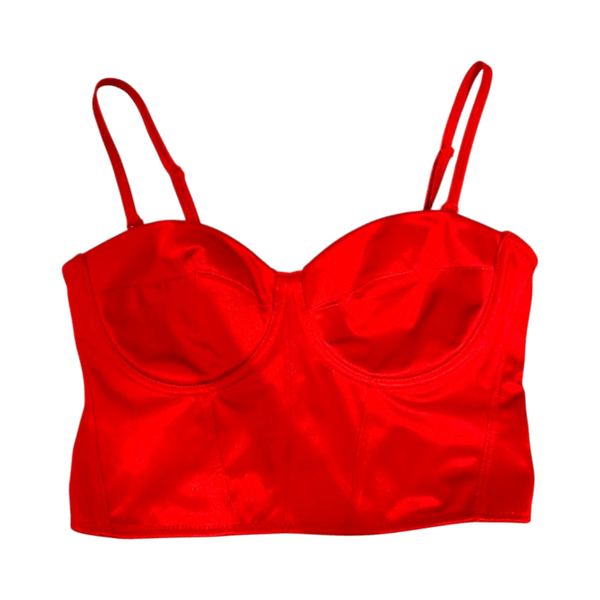 Red satin bustier top
