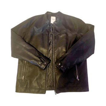 Black leather bomber jacket