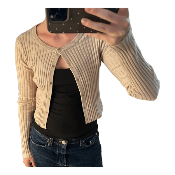 Beige ribstrikket cardigan