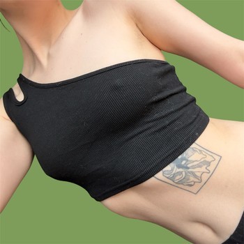 Black one-shoulder crop top