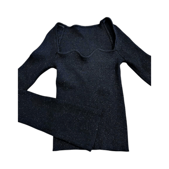Black ribbed long sleeve top with glitter