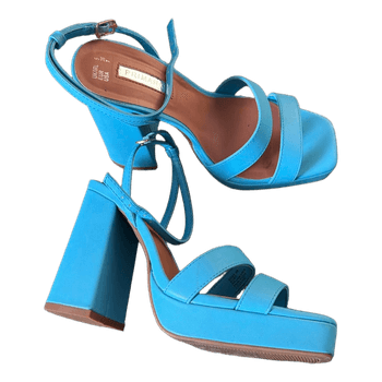 Blue platform block heels