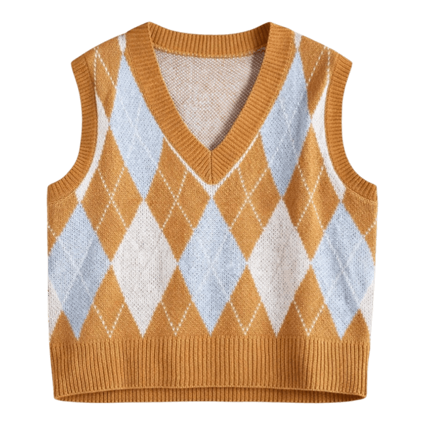 Camel & light blue knitted vest