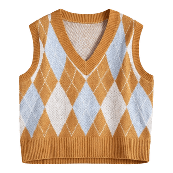 Camel & light blue knitted vest