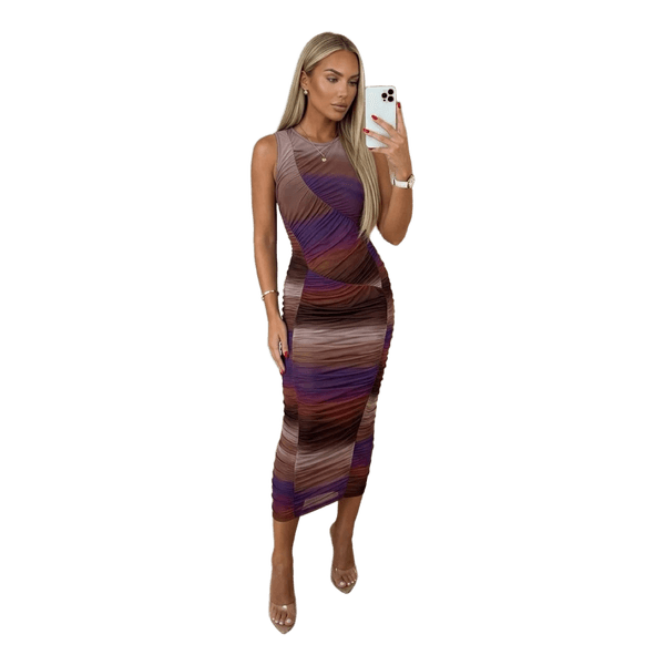 Multicolor ruched midi dress