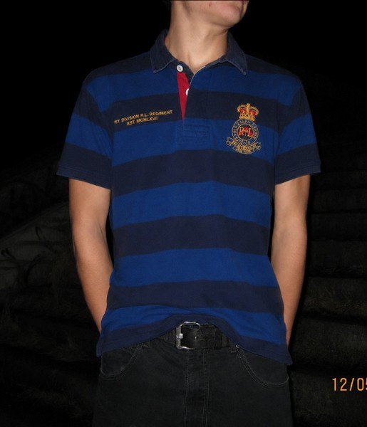 Blue striped polo shirt