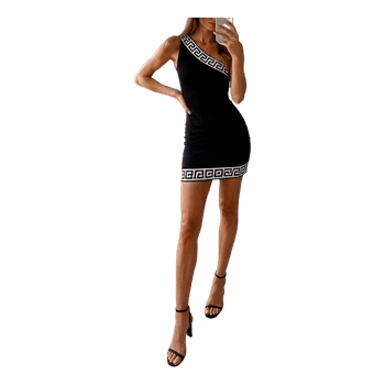 Chaolilai elegant black mini dress with a one-shoulder greek design