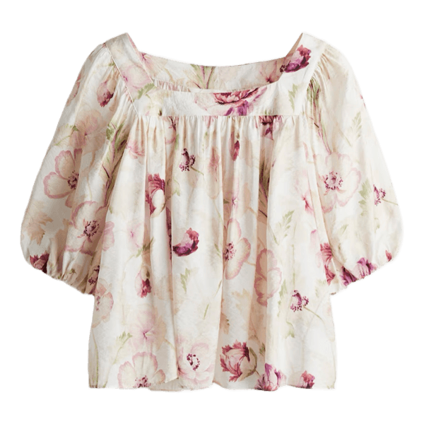 Blomstret bluse med pufærmer
