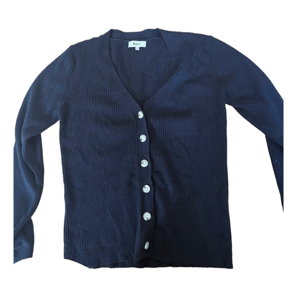 Navy ribstrikket cardigan