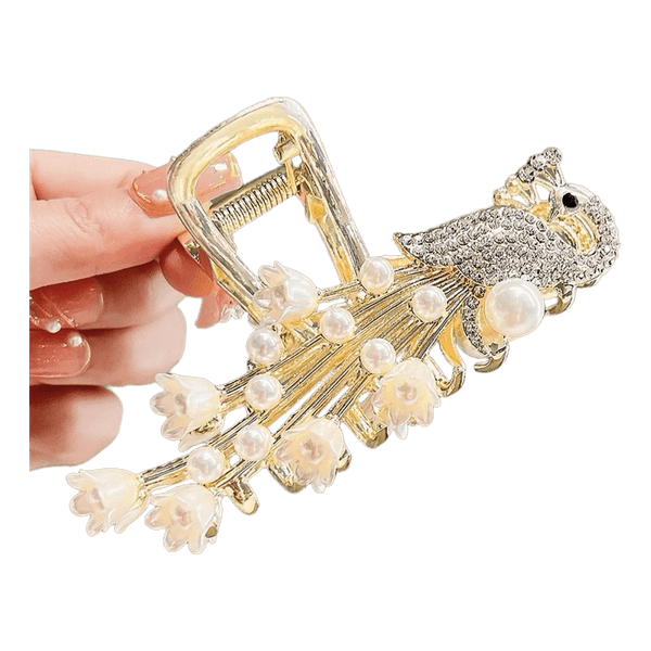 Gold rhinestone peacock hair clip