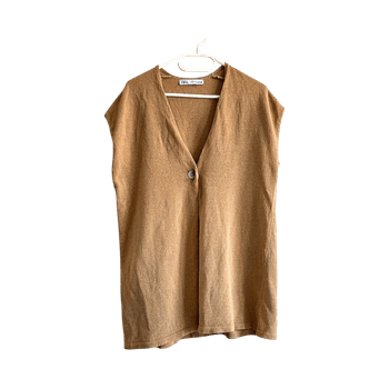 ZARA Camel Knit Vest Minimalist Nordic Chic XS–S