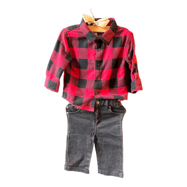 Red plaid shirt set