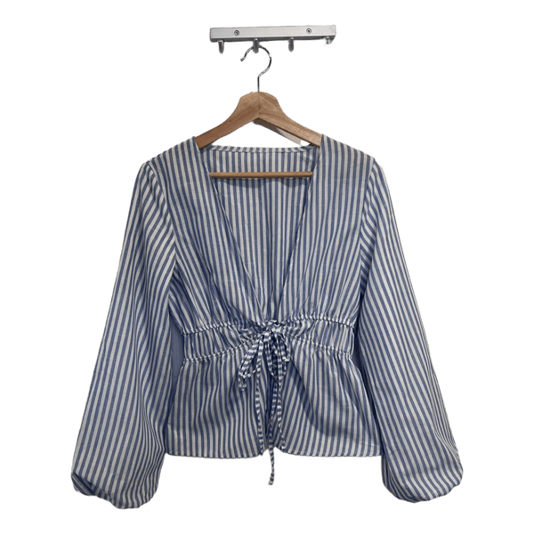 Striped tie waist blouse