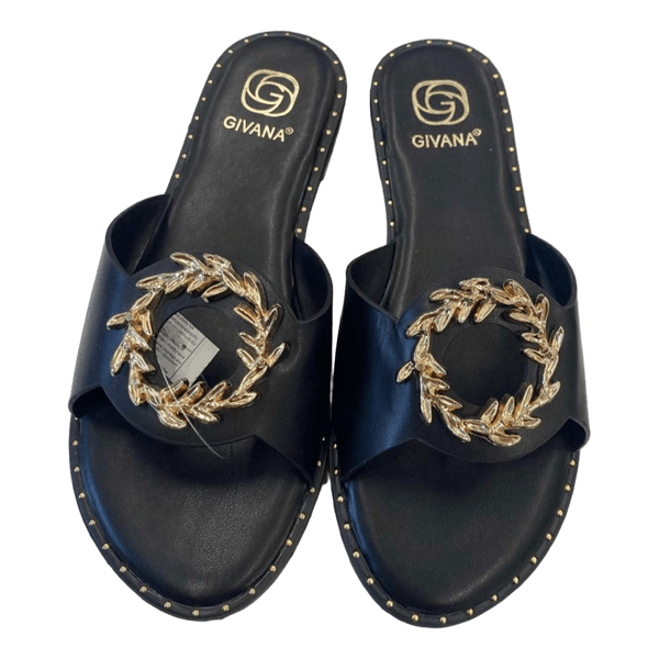 Black gold embellished slides