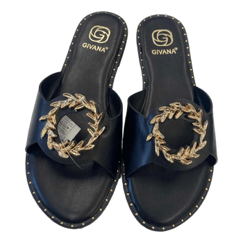 Black gold embellished slides