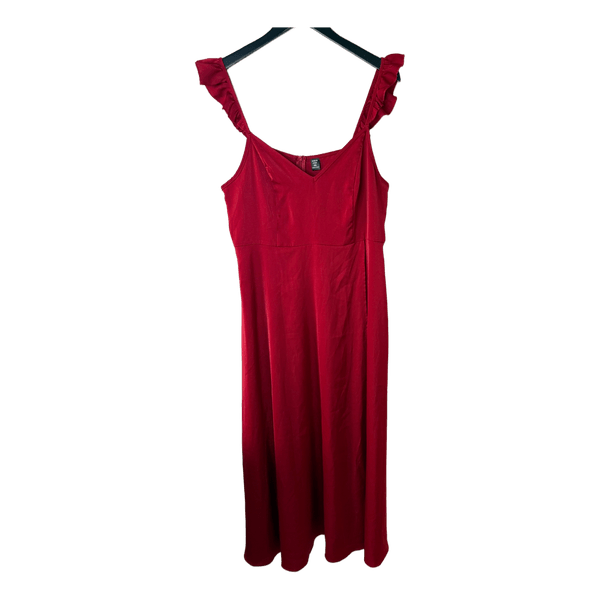 Red ruffle midi dress