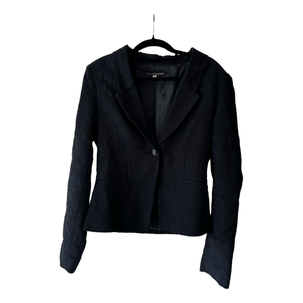 Black textured floral blazer