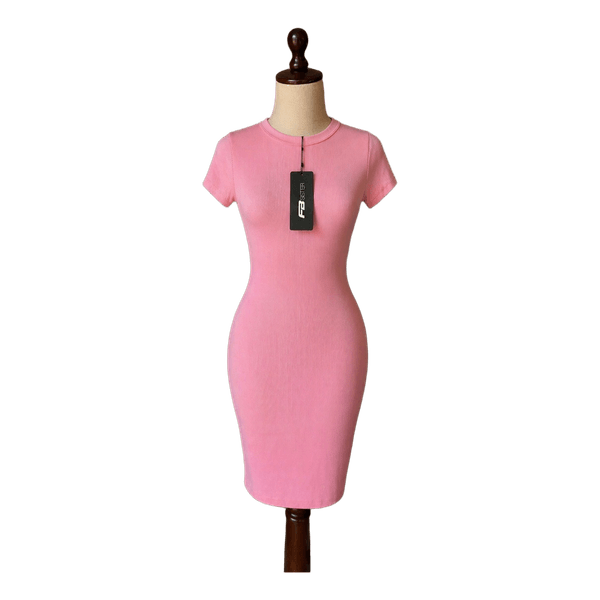 Pink ribbed mini dress