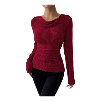 Red ribbed long-sleeve top