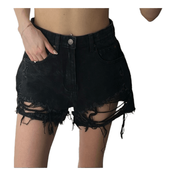Black distressed denim shorts