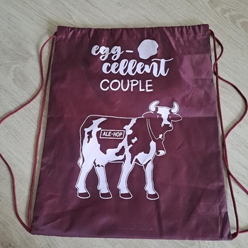 burgundy print drawstring bag