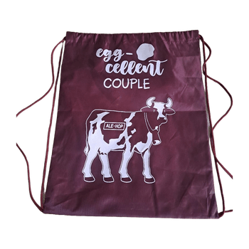 burgundy print drawstring bag
