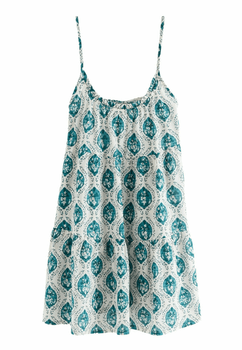 White Blue Woodblock Dress