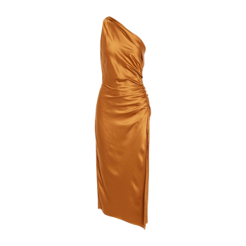 Oranssi olkaimeton juhlamekko, 100% silkkiä