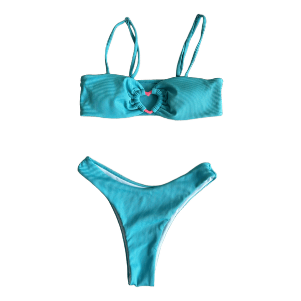Blue ribbed bikini set