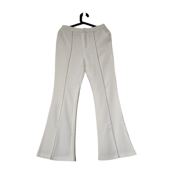 white flare trousers