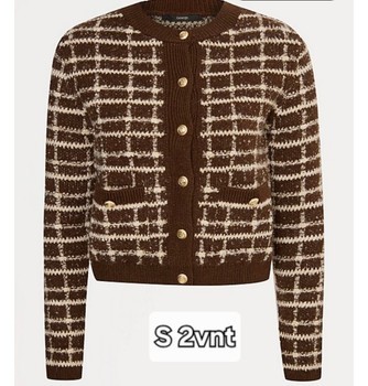 Brown plaid knit cardigan