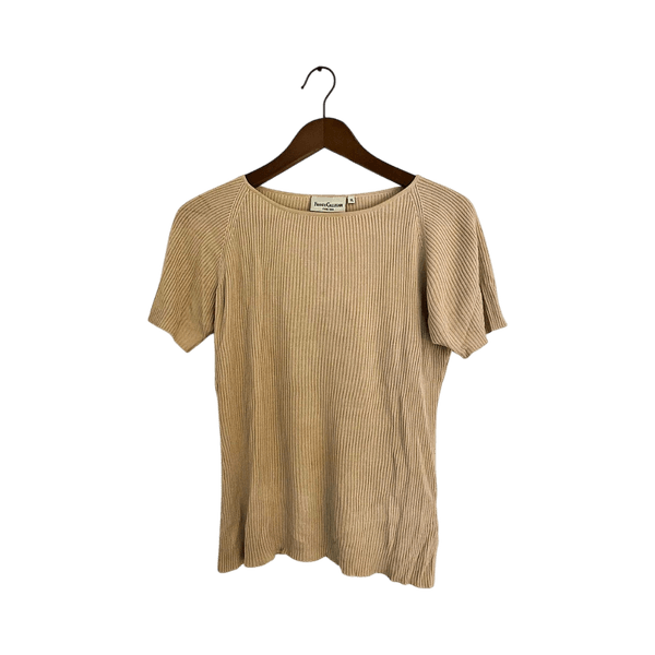 Ribattu beige silkkipaita