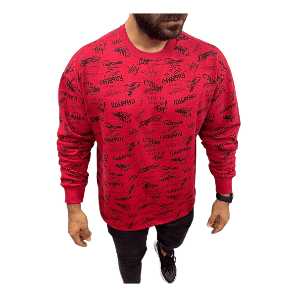 Raudonas raštuotas džemperis
