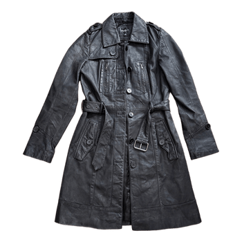 Black y2k leather trench coat