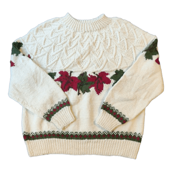 Käsintehty Palmikkoneule Lehtikuvioilla - Luonnonvalkoinen - L/M