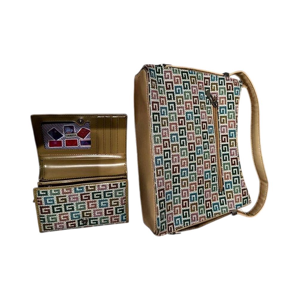 Monogram patterned handbag with wallet