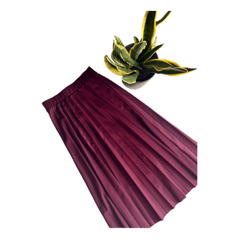 Burgundy pleated midi skirt