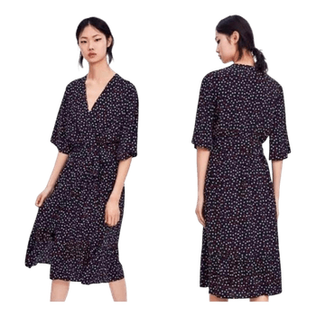 ZARA Polka Dot Wrap Dress L – Parisian Chic, Retro, Vintage Inspired, Feminine