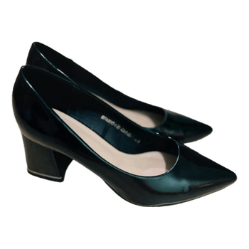 Black patent block heels