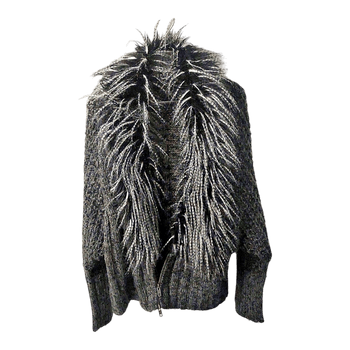 Grey knitted cardigan with fur and zipper