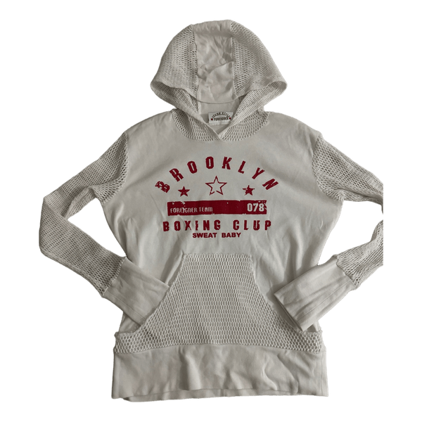 White graphic hoodie with mesh
