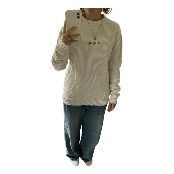 Råhvid ribstrikket sweater