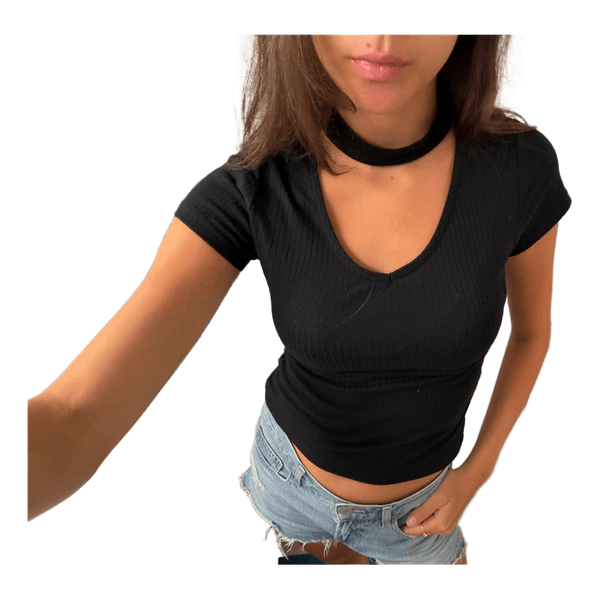 Black ribbed choker top