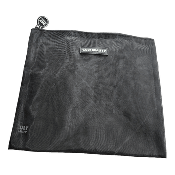 Black mesh cosmetic bag