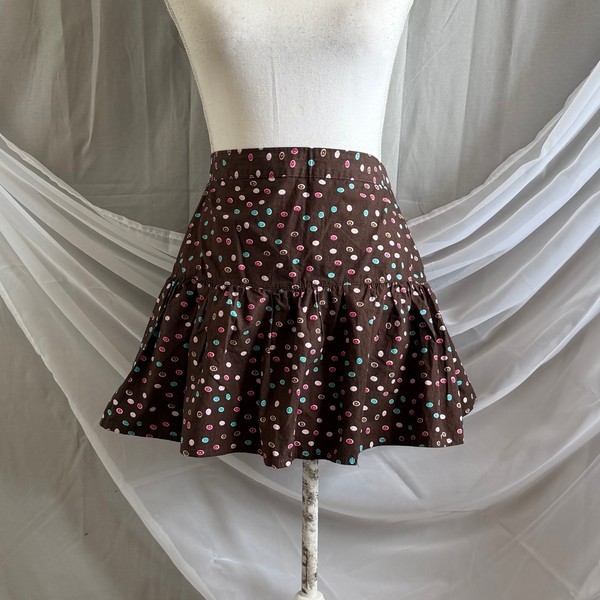 Brown polka dot pleated skirt