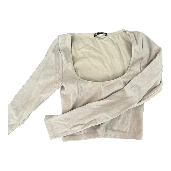 Beige ribbed long-sleeve top