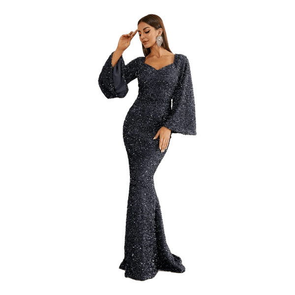 Black sequin maxi evening dress